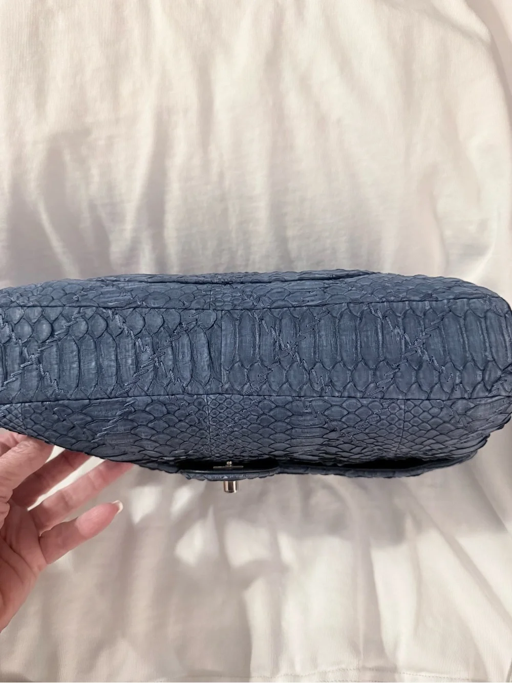 CHANEL Blue Python Double Flap Shoulder Bag